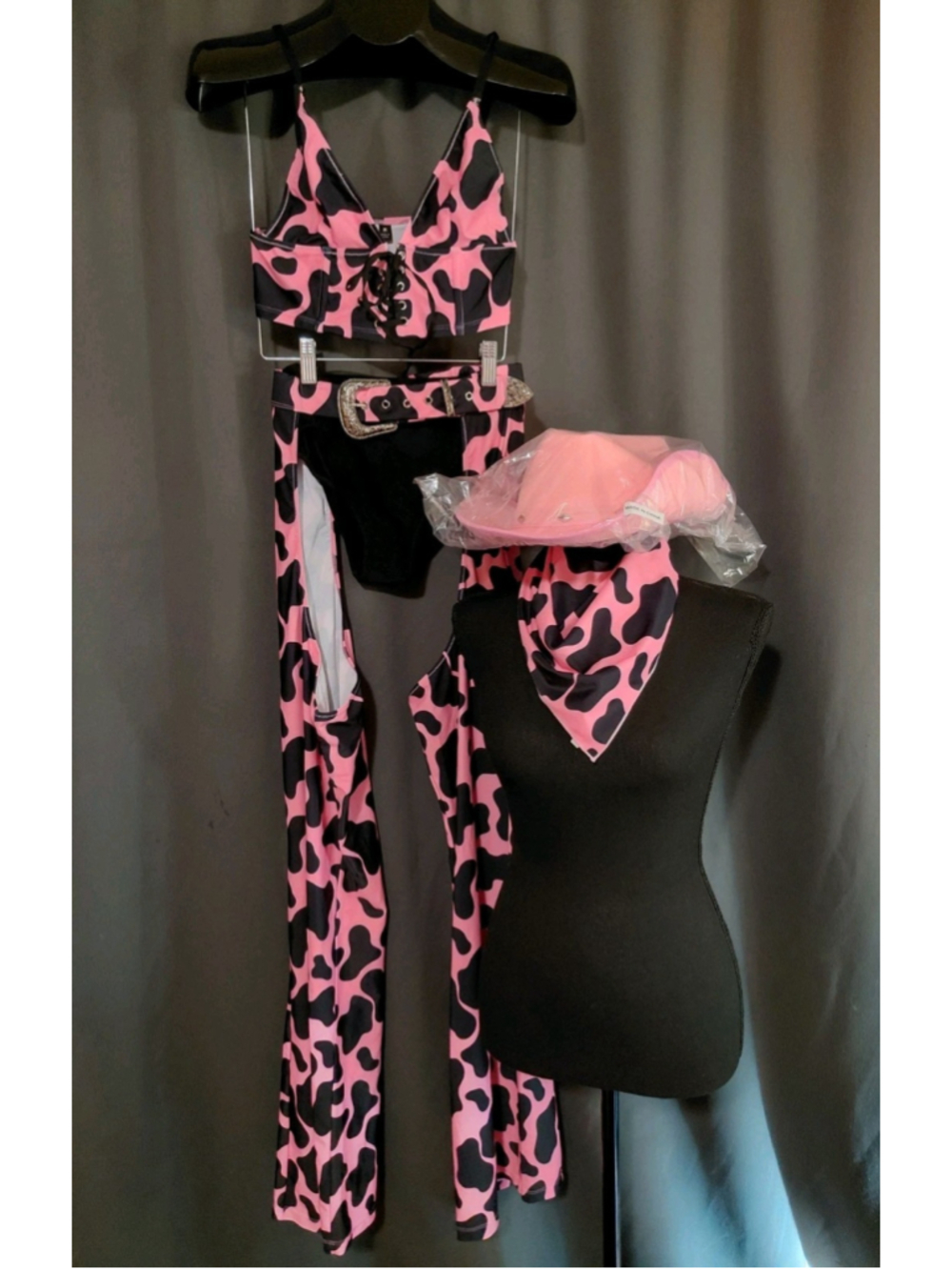 Dollskill Save A Horse Cowgirl Halloween Costume Cowprint Pink Chaps Medium NWT